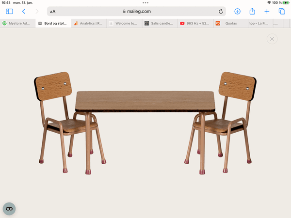 Maileg Bord og stole, Mus - Mørk pudder